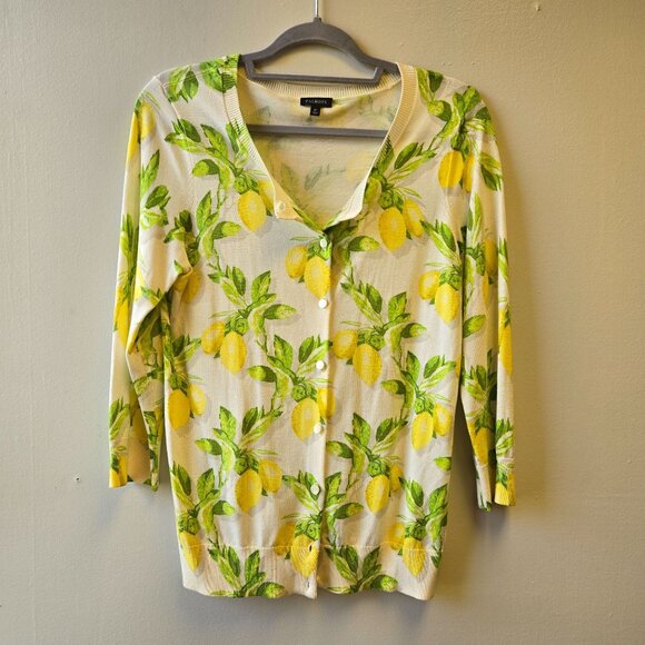 Talbots Lemon Fruit Print Button Cardigan Sweater Preppy Summer Cream M - Picture 2 of 8